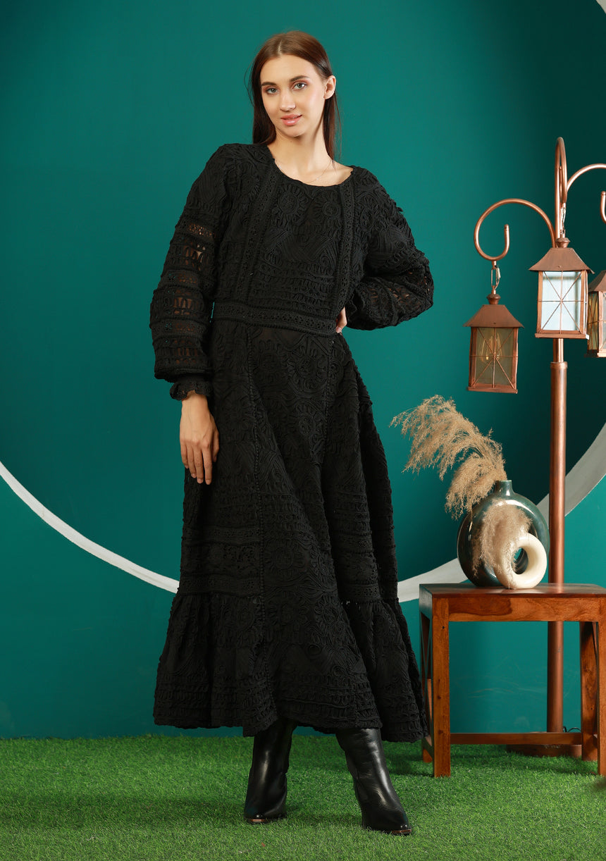 ibBan Winter Embroidered Long Dress | Elegant Women's Occasion Wear - Dori