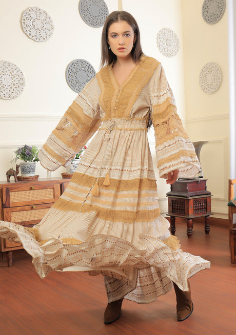 ibBan Vestido largo de mujer Jade | Bordado a mano | Encaje | Talla única