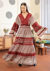 ibBan Women's Long Dress  | Hand Embroidery | Lace | Free Size - Jade