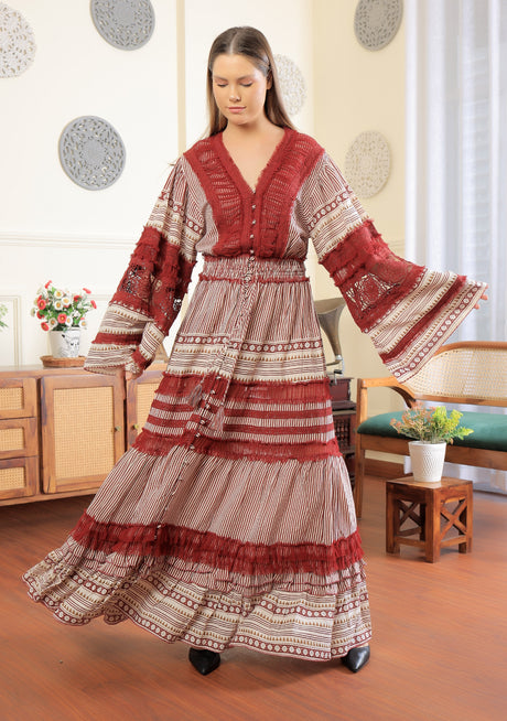 ibBan Vestido largo de mujer Jade | Bordado a mano | Encaje | Talla única