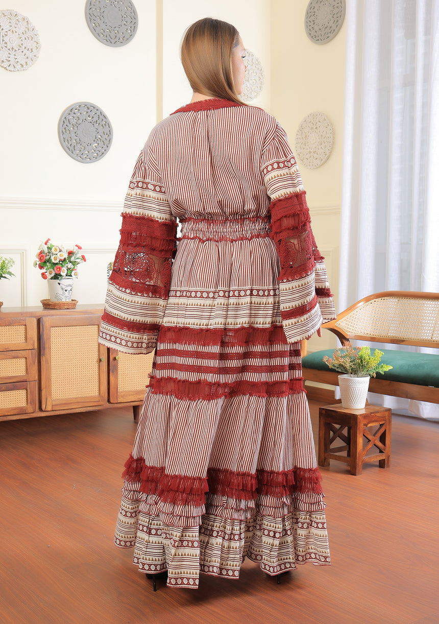 ibBan Women's Long Dress  | Hand Embroidery | Lace | Free Size - Jade