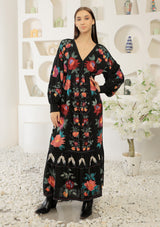 ibBan Winter Hand Embroidered Long Dress | Luxury Floral Boho - Gypsy Dress