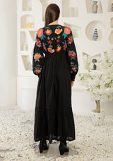 ibBan Winter Hand Embroidered Long Dress | Luxury Floral Boho - Gypsy Dress