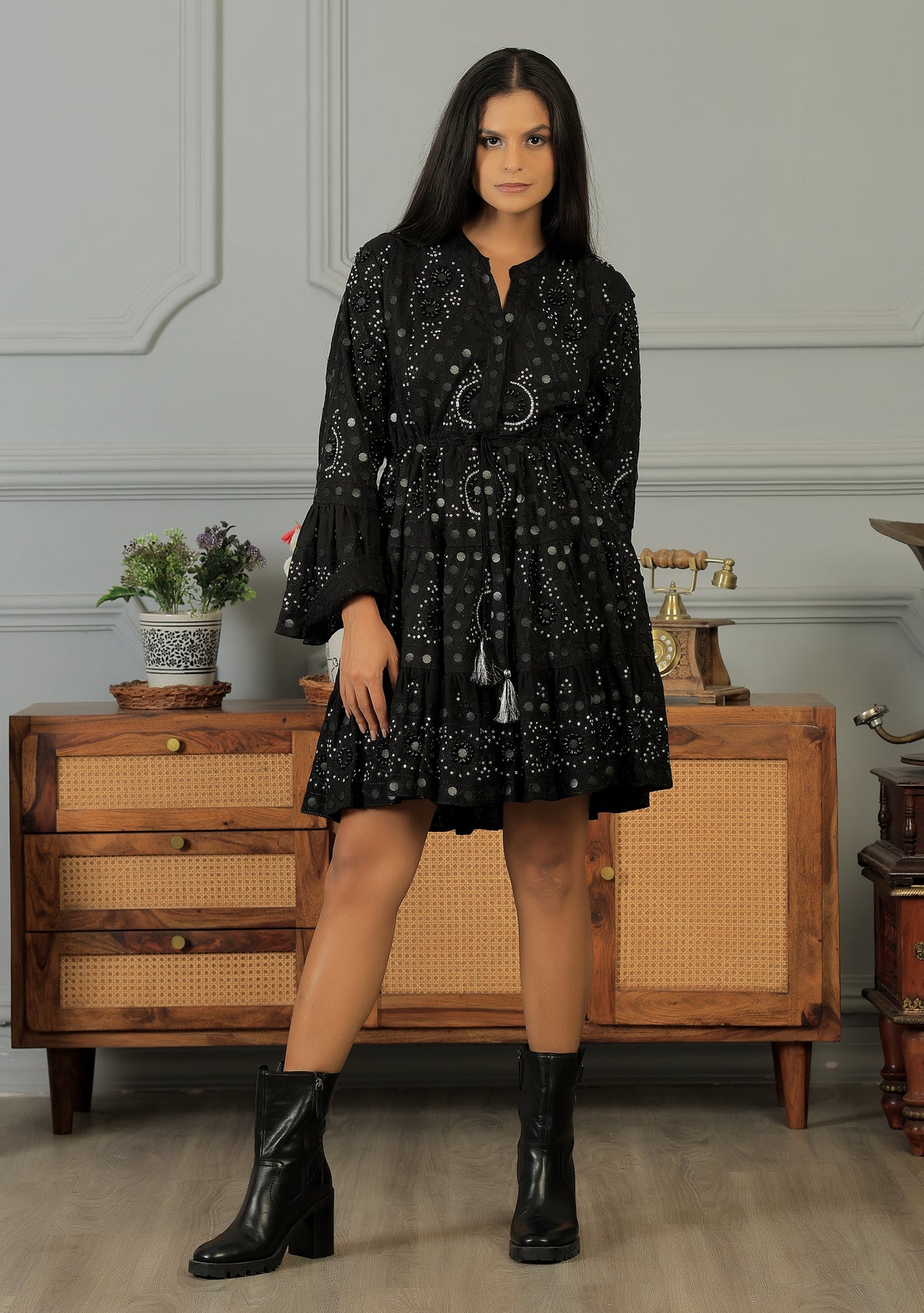 ibBan Tunique Courte Femme Nuria | Georgette | Artisanale | Taille Unique