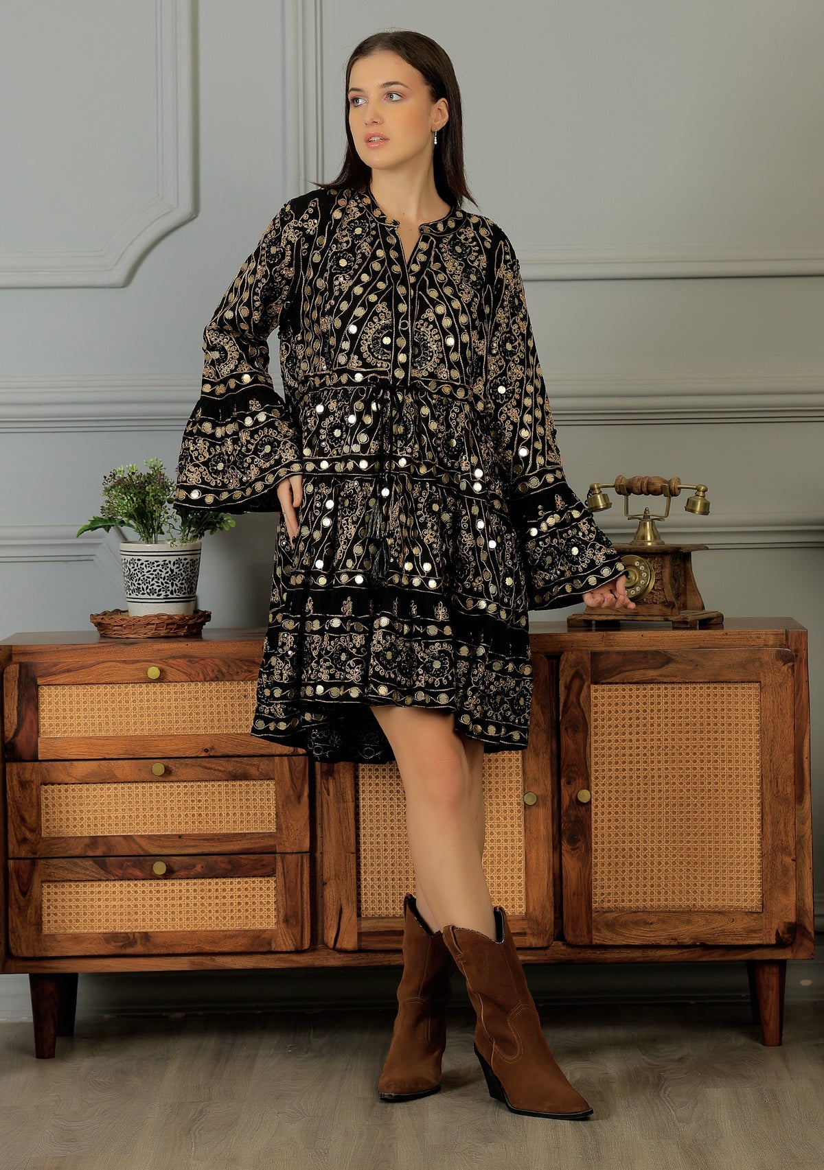 ibBan Tunique Courte Femme Nuria | Georgette | Artisanale | Taille Unique