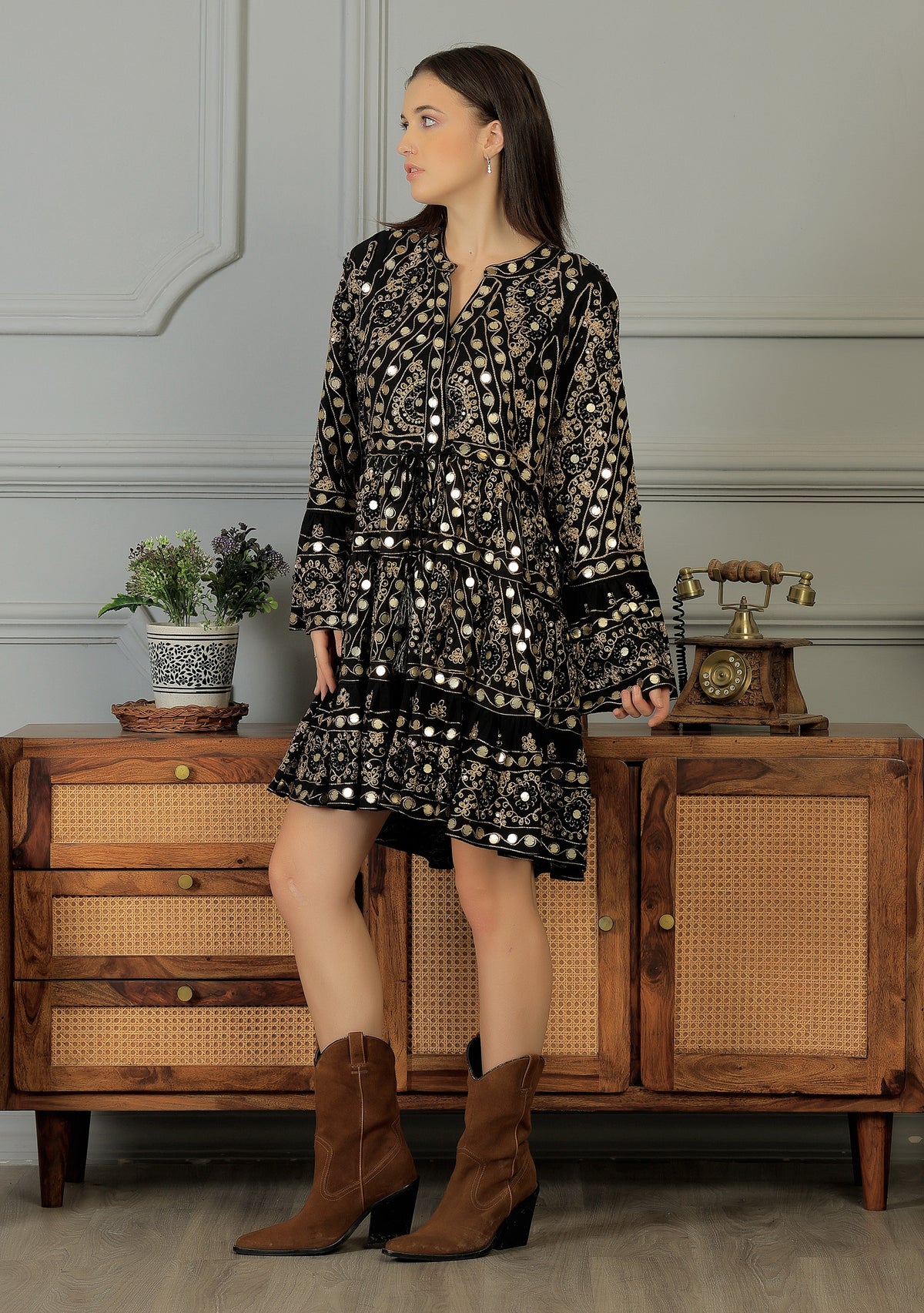 ibBan Tunique Courte Femme Nuria | Georgette | Artisanale | Taille Unique