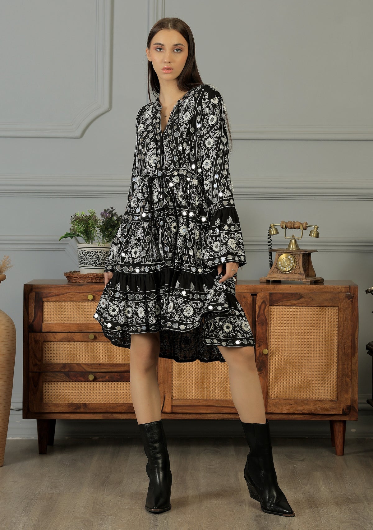 ibBan Tunique Courte Femme Nuria | Georgette | Artisanale | Taille Unique