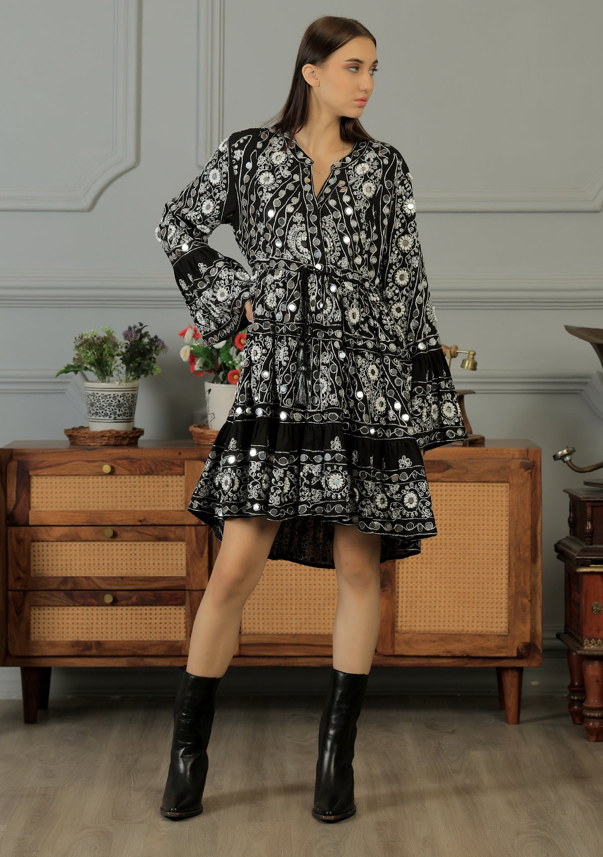 ibBan Tunique Courte Femme Nuria | Georgette | Artisanale | Taille Unique