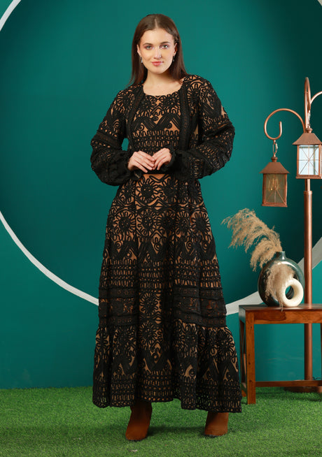 ibBan Winter Embroidered Long Dress | Elegant Women's Occasion Wear - Dori