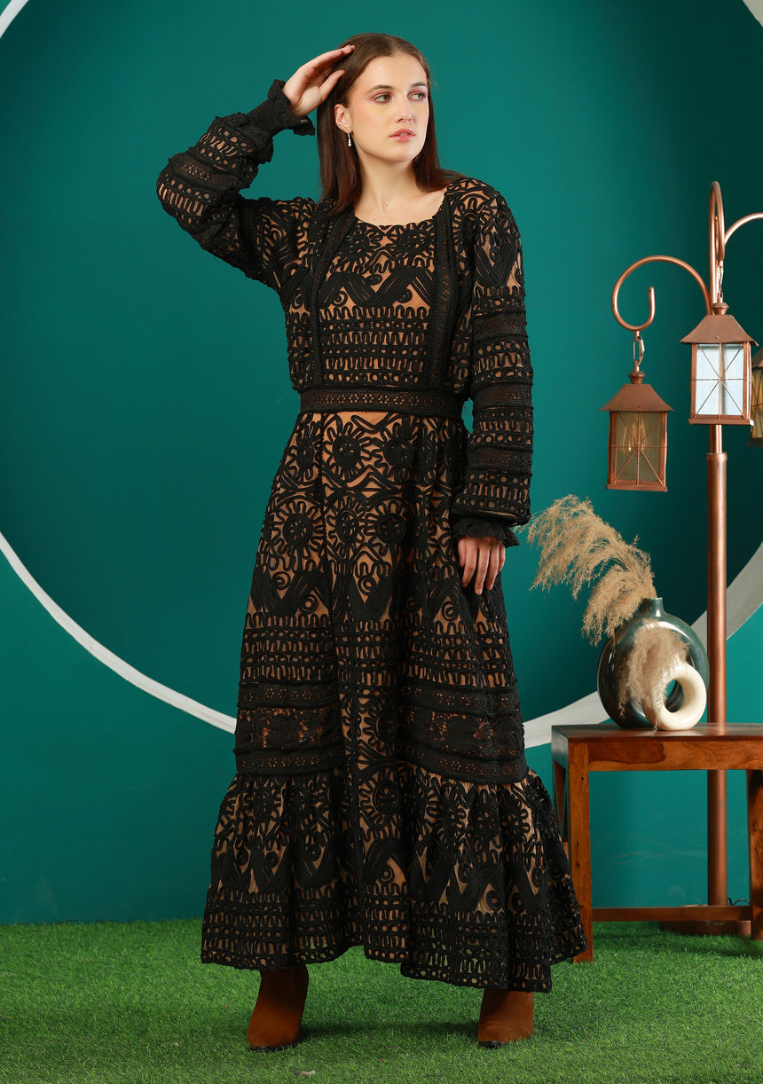 ibBan Winter Embroidered Long Dress | Elegant Women's Occasion Wear - Dori