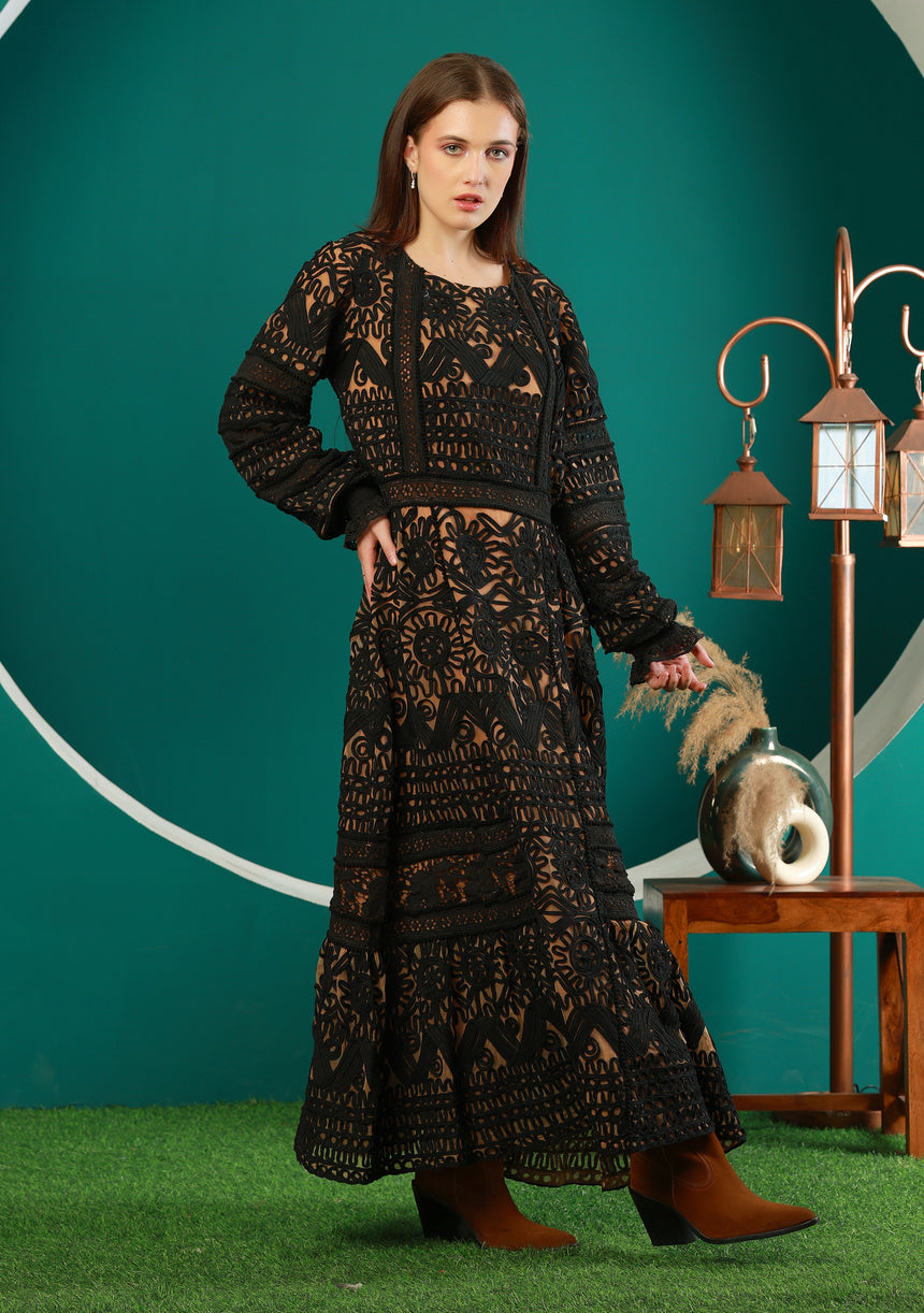 ibBan Winter Embroidered Long Dress | Elegant Women's Occasion Wear - Dori