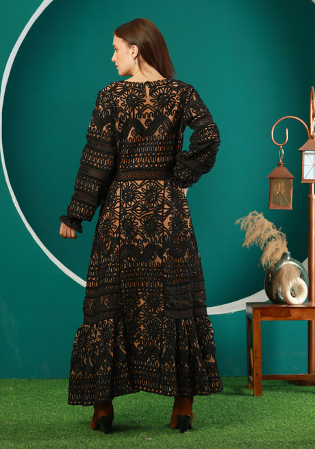 ibBan Winter Embroidered Long Dress | Elegant Women's Occasion Wear - Dori