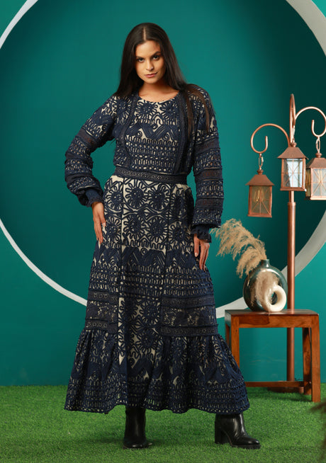 ibBan Winter Embroidered Long Dress | Elegant Women's Occasion Wear - Dori