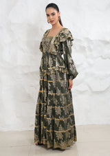 ibBan Hand Embroidered Cotton Lurex Winter Long Dress | Luxury Occasion Wear - Sofia