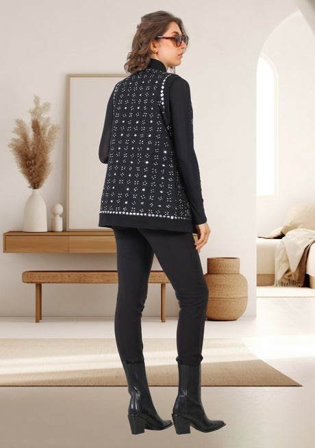 bBan Gilet brodé main pour femme | Gilet en maille de luxe - Inshi