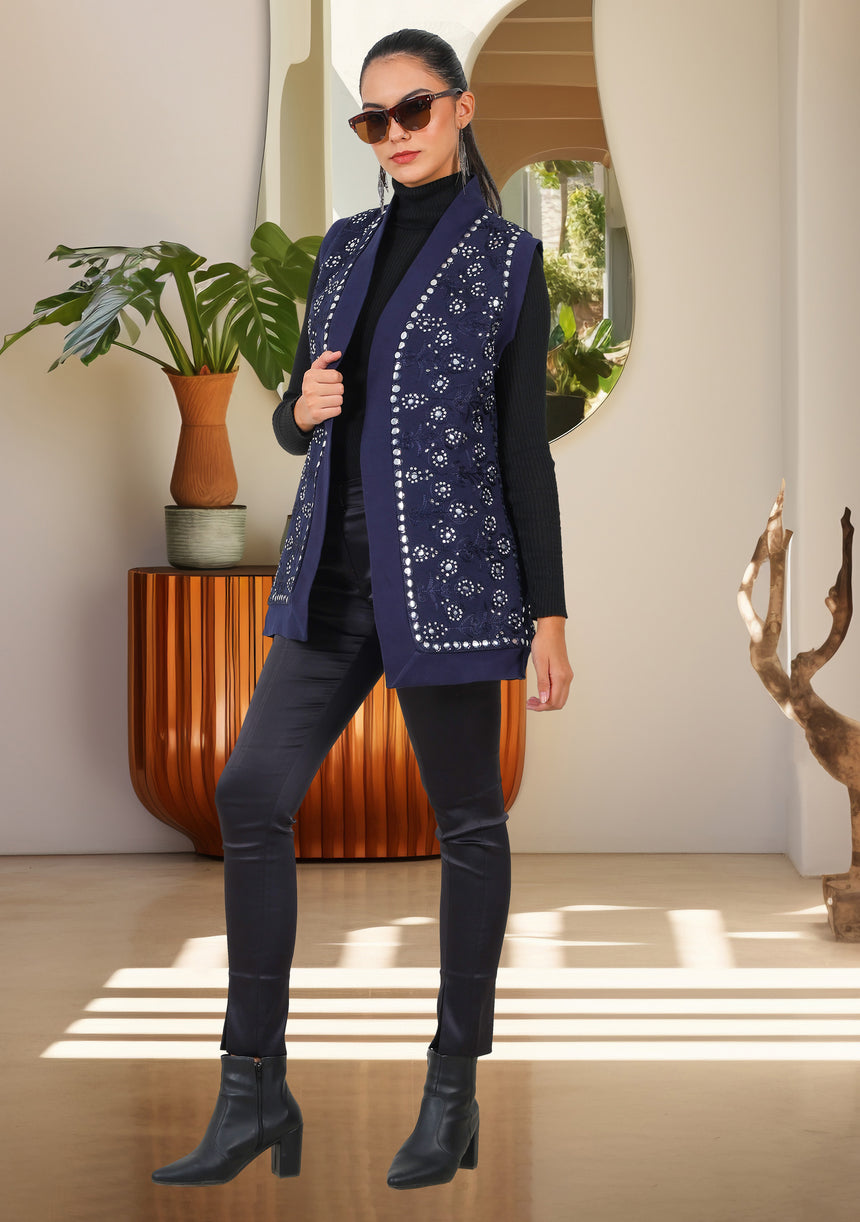 bBan Women's Winter Hand Embroidered Gilet | Luxury Designer Knit Vest -Inshi