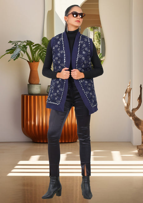 bBan Gilet brodé main pour femme | Gilet en maille de luxe - Inshi