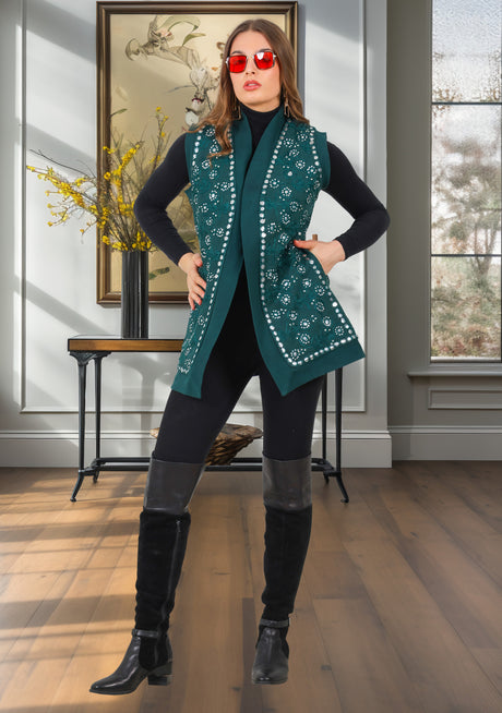 bBan Gilet brodé main pour femme | Gilet en maille de luxe - Inshi