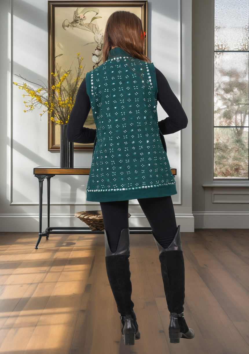 bBan Women's Winter Hand Embroidered Gilet | Luxury Designer Knit Vest -Inshi