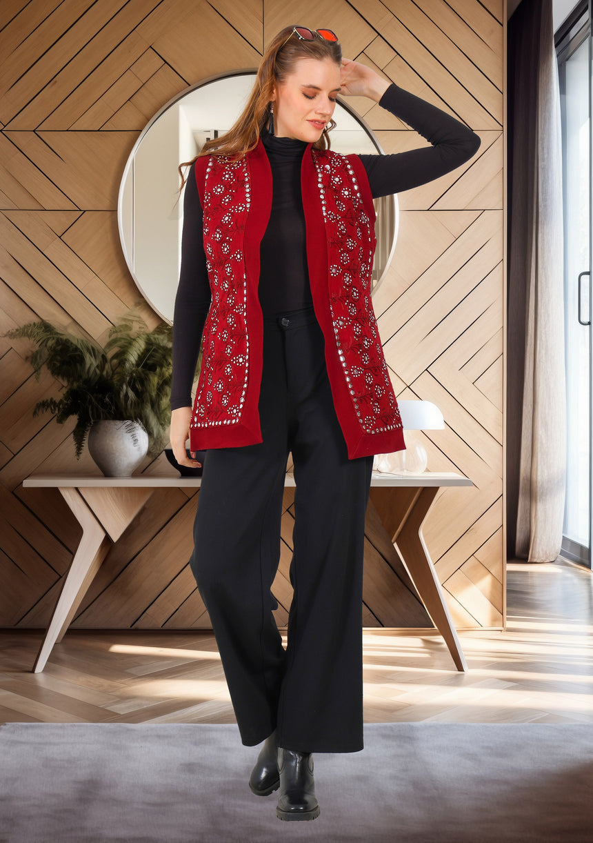 bBan Women's Winter Hand Embroidered Gilet | Luxury Designer Knit Vest -Inshi