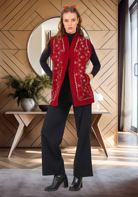 bBan Gilet brodé main pour femme | Gilet en maille de luxe - Inshi