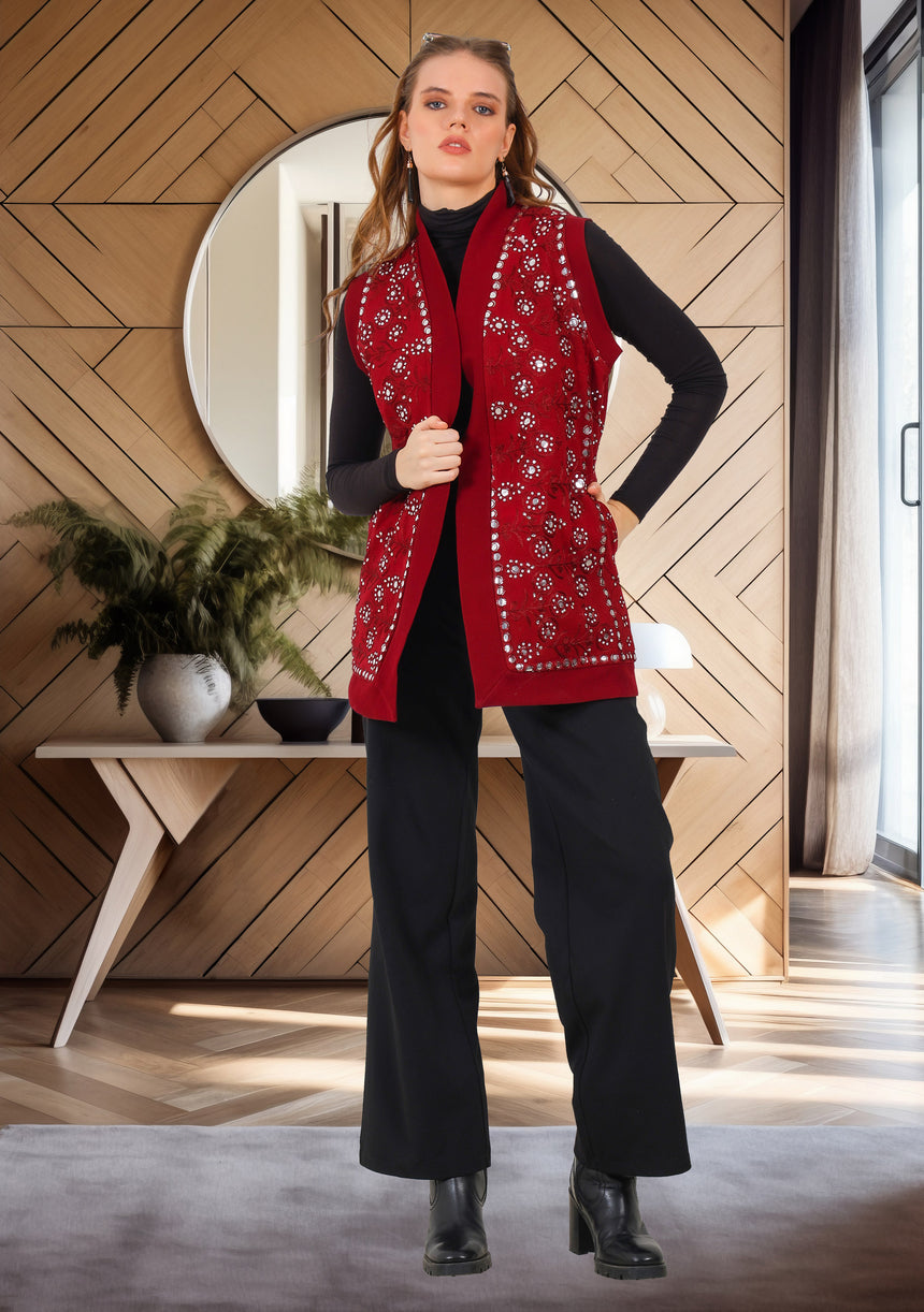 bBan Women's Winter Hand Embroidered Gilet | Luxury Designer Knit Vest -Inshi
