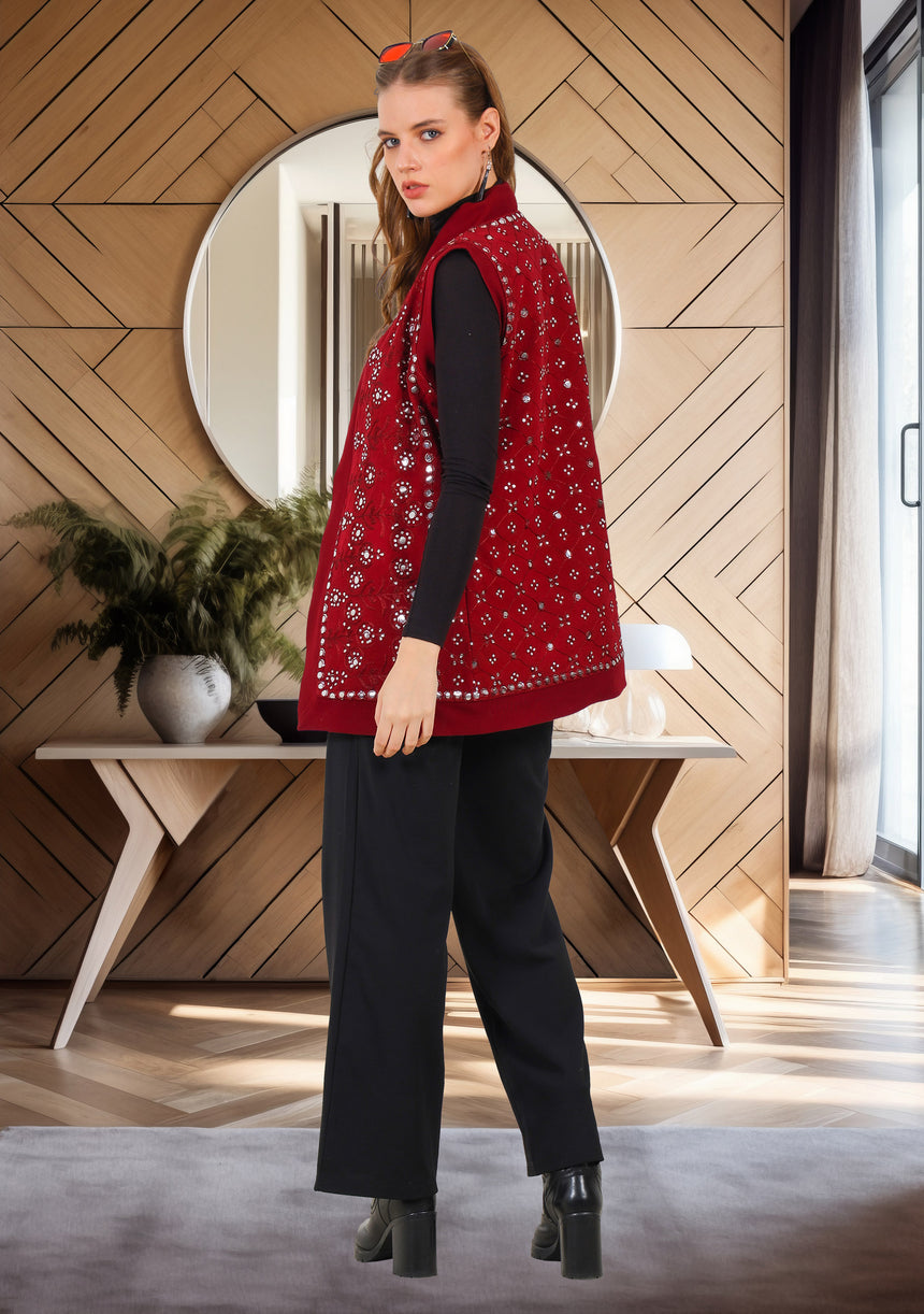 bBan Women's Winter Hand Embroidered Gilet | Luxury Designer Knit Vest -Inshi