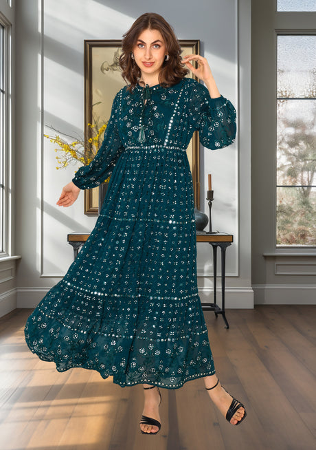 Robe longue brodée main pour femme ibBan - Robe longue Inshi