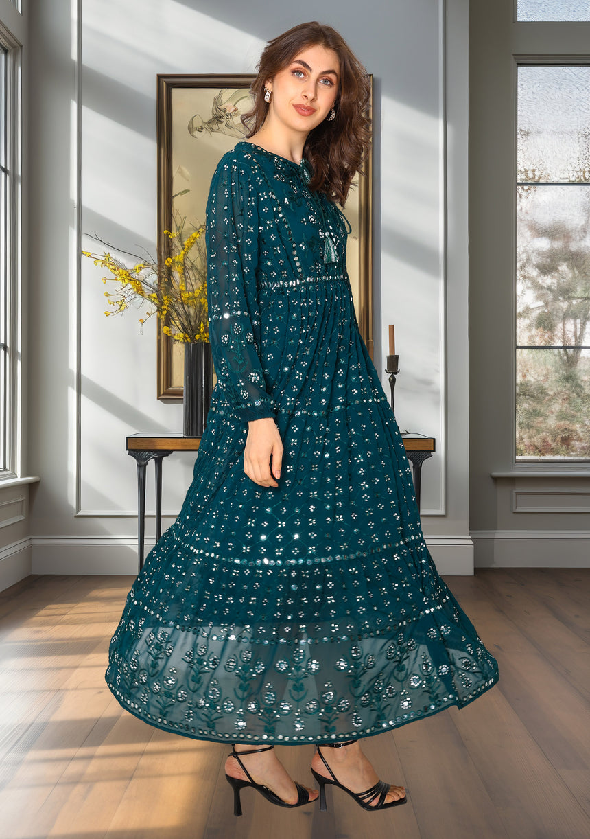 ibBan Women's Winter Hand Embroidered Maxi Dress -Inshi Long Dress