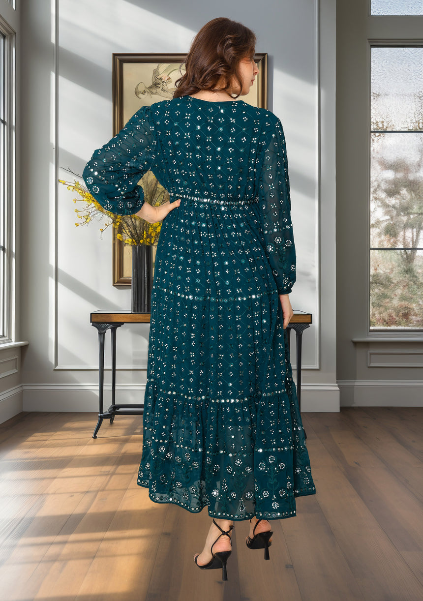 ibBan Women's Winter Hand Embroidered Maxi Dress -Inshi Long Dress