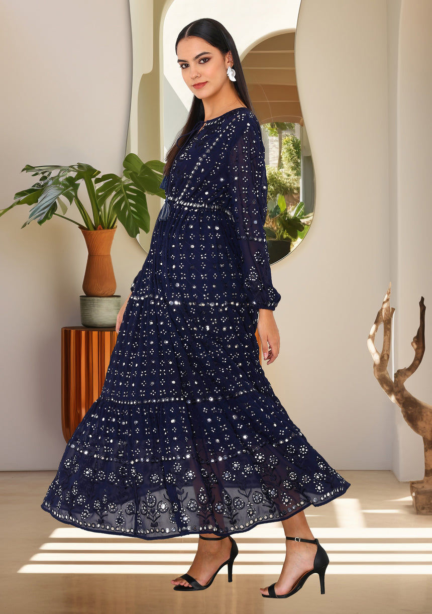 ibBan Women's Winter Hand Embroidered Maxi Dress -Inshi Long Dress