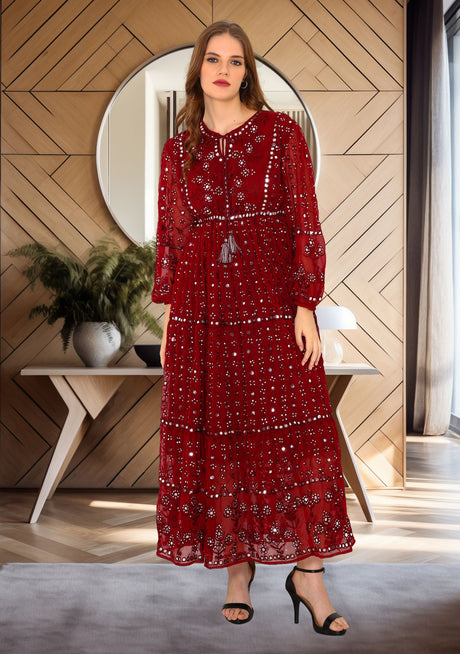 Robe longue brodée main pour femme ibBan - Robe longue Inshi