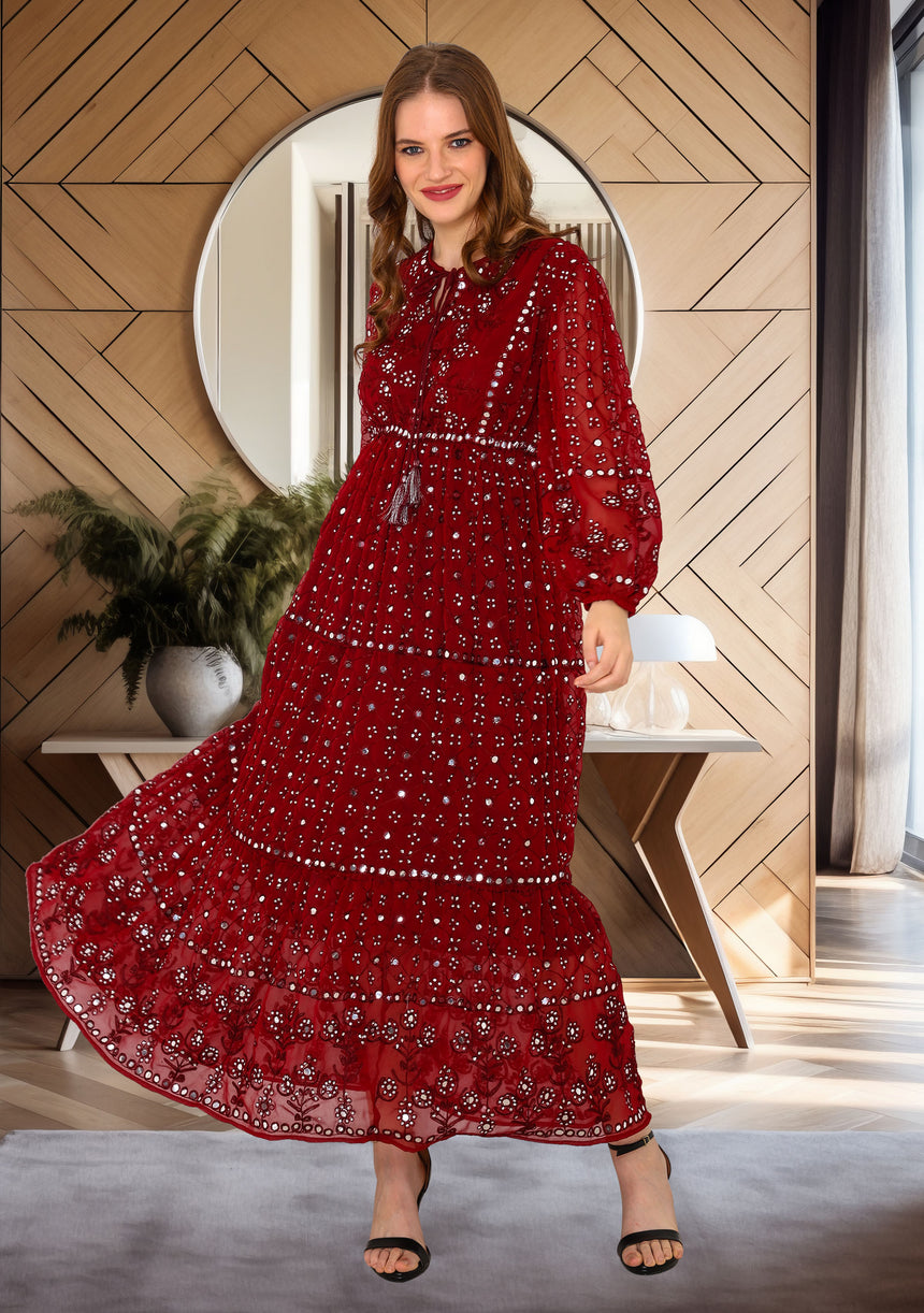 ibBan Women's Winter Hand Embroidered Maxi Dress -Inshi Long Dress