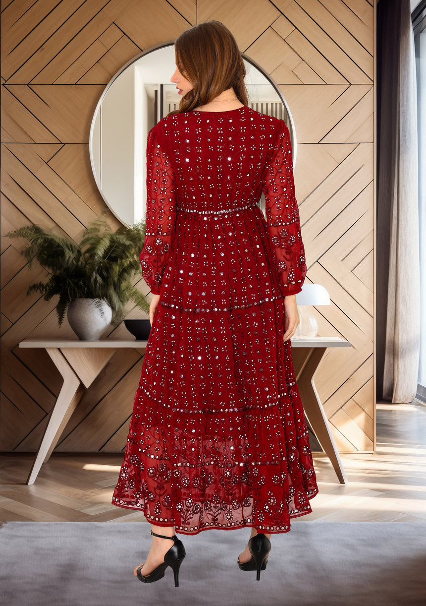 ibBan Women's Winter Hand Embroidered Maxi Dress -Inshi Long Dress