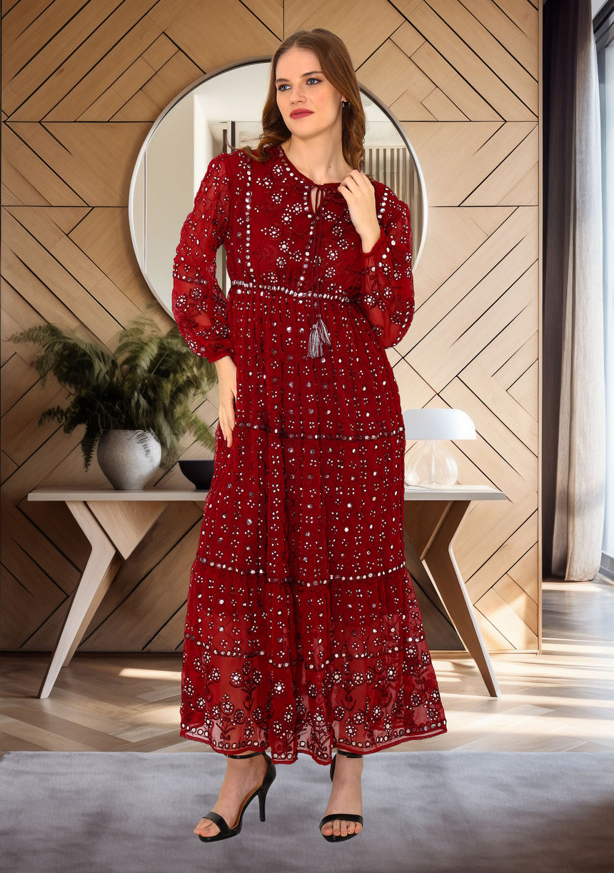 ibBan Women's Winter Hand Embroidered Maxi Dress -Inshi Long Dress