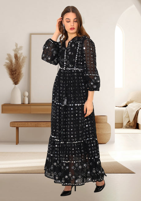Robe longue brodée main pour femme ibBan - Robe longue Inshi