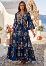 ibBan Printed Cotton Long Tunic with Hand Embroidery - Nisma