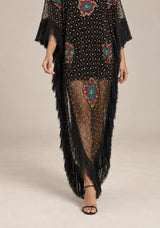 ibBan Black Kaftan Dress with Hand Beadwork & Fringe - Felipe