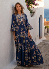 ibBan Printed Cotton Long Tunic with Hand Embroidery - Nisma