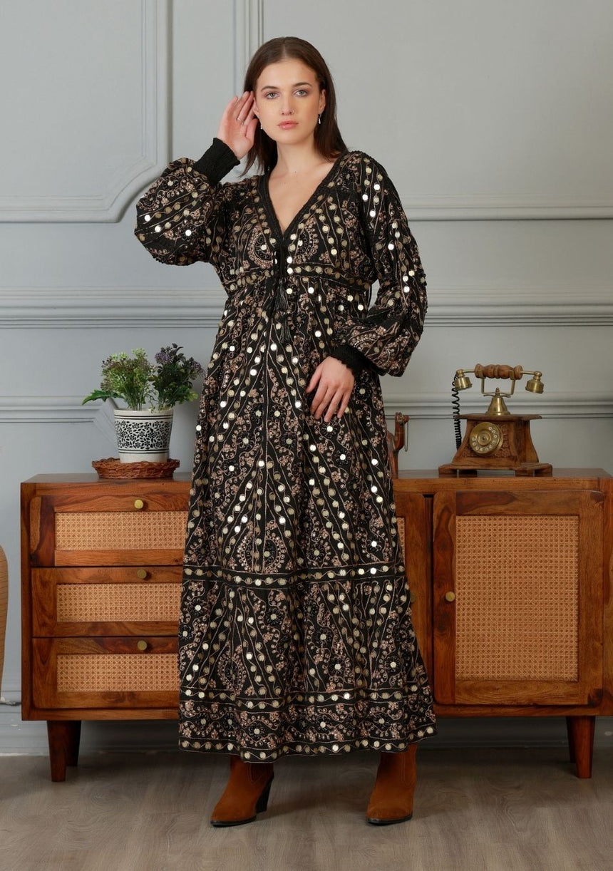 ibBan Vestido Largo Nuria para Mujer | Georgette | Artesanal | Talla Única