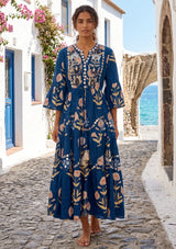 ibBan Printed Cotton Long Tunic with Hand Embroidery - Nisma