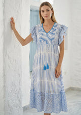 Women's Hand Embroidered Cotton Maxi Dress V-Neck - Mila