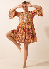 ibBan Premium Printed Cotton Short Tunic Dress with Hand Embroidery -Aysha