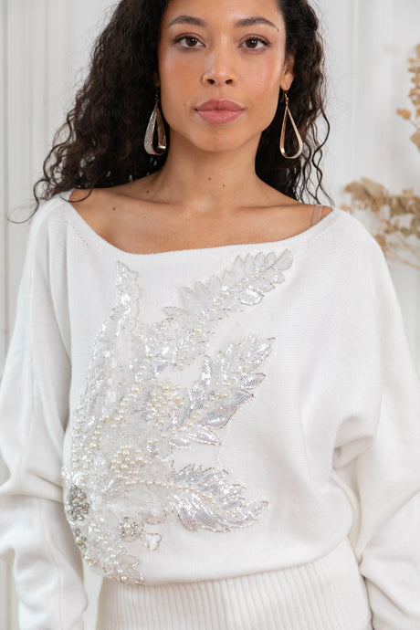 ibBan Women's Hand Embroidered Winter Knit Sweater | Luxury Black Designer - Stelia