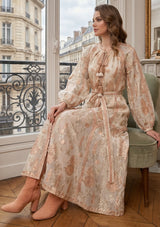 ibBan Beige Hand Embroidered Winter Maxi Dress | Cotton Lurex Luxury Dress - Efnan