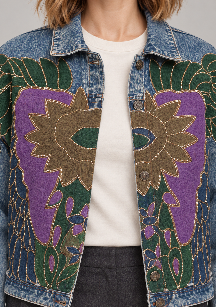 ibBan Multicolour Appliqué Denim Jacket - Funky