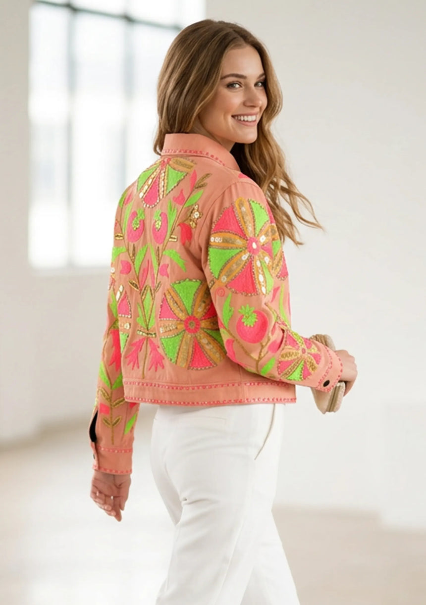 Women's Artisan Hand Embroidery Canvas Jacket - Meliah