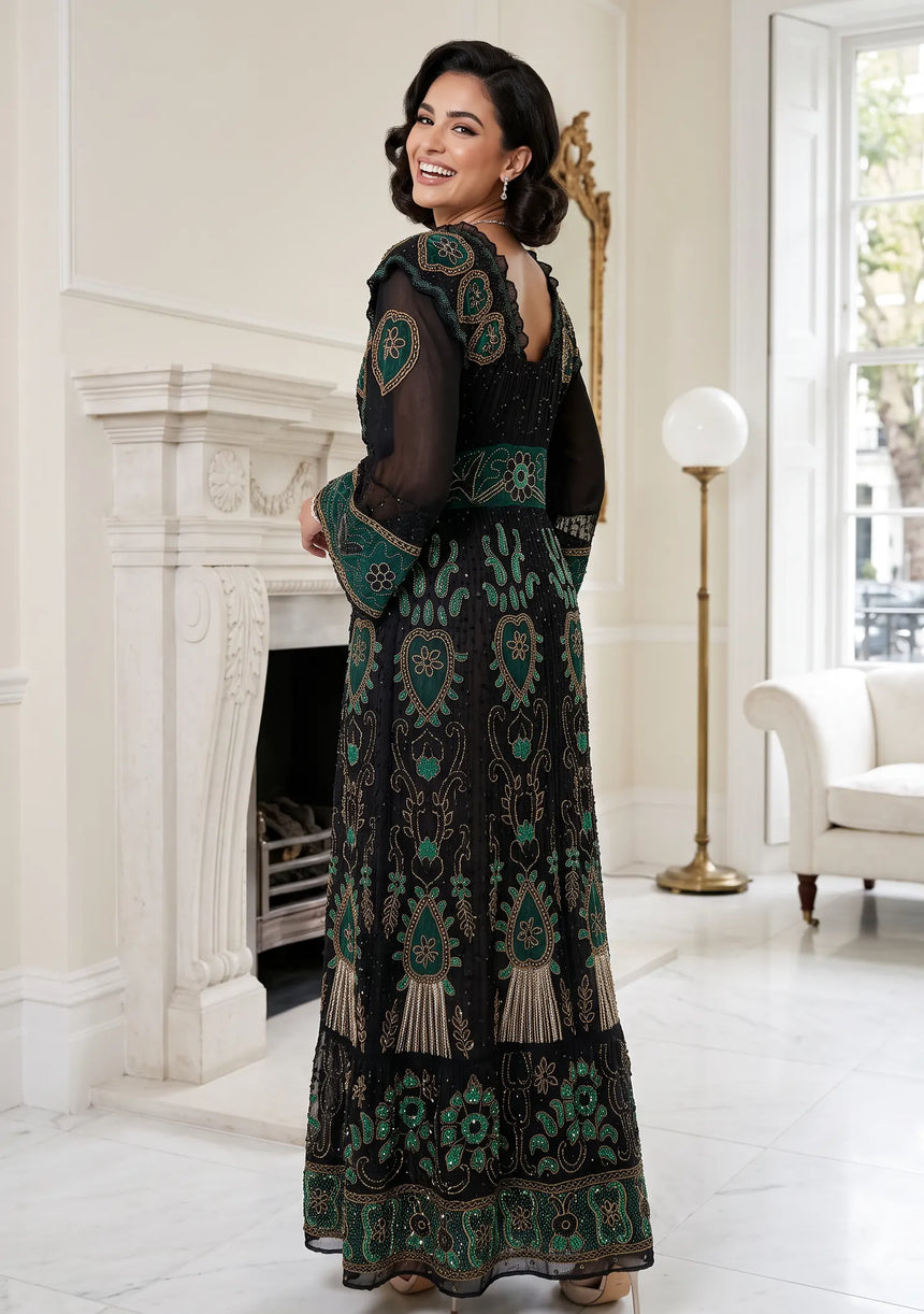 ibBan Luxury Hand Embroidered Long Dress | Designer Dress - Abiba Long Dress