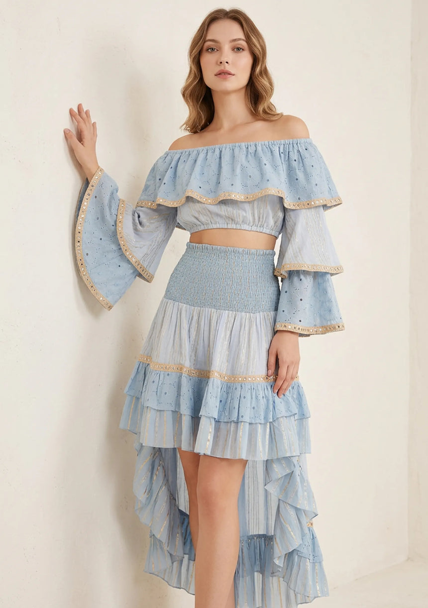 ibBan Women’s Hand Embroidered Skirt & Blouse Set - Umida