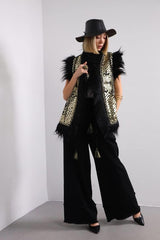 ibBan Hand Embroidered Winter Gilet | Women's Fur Gilet - Alara